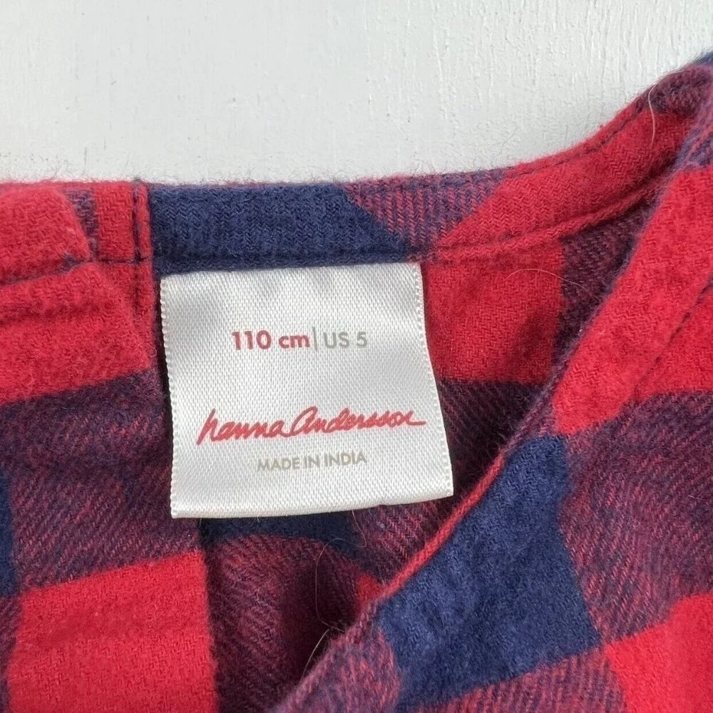 Hanna Andersson Buffalo Plaid Flannel Dress In Hanna Red 110 - Picture 6 of 9